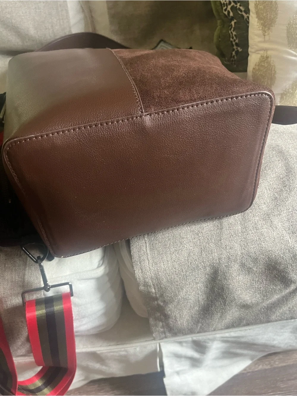 Tote Vegan leather & suede tote w/ removable charm adjustable buckle strap NWT